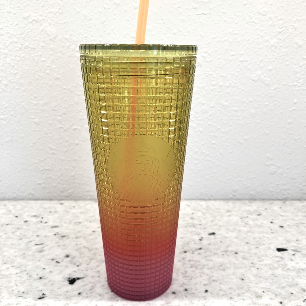 🩷💖🎉 Starbucks Ombré Pink/Yellow Jeweled Tumbler